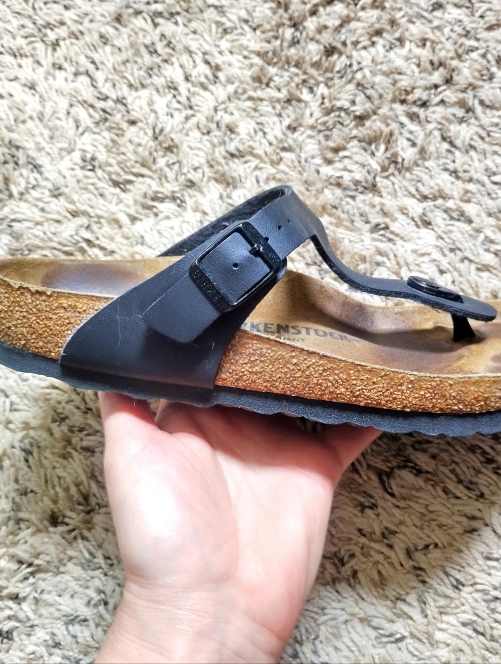Birkenstock Gizeh Black Leather Sandals Sz 38/7,5 - Picture 3 of 6